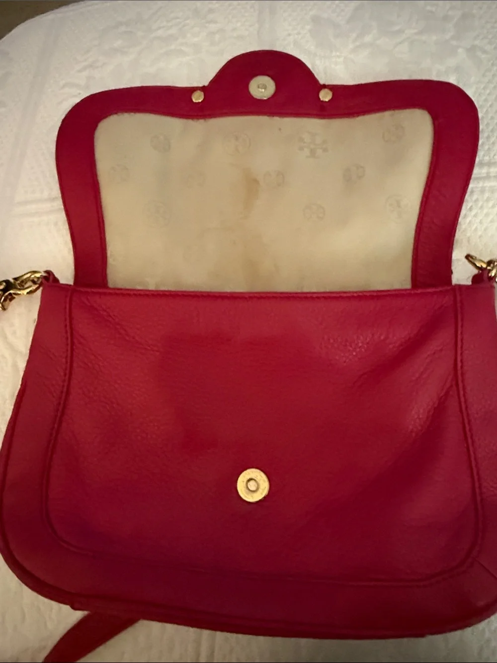 Tory Burch Pink Leather Crossbody with Gold Tone Logo